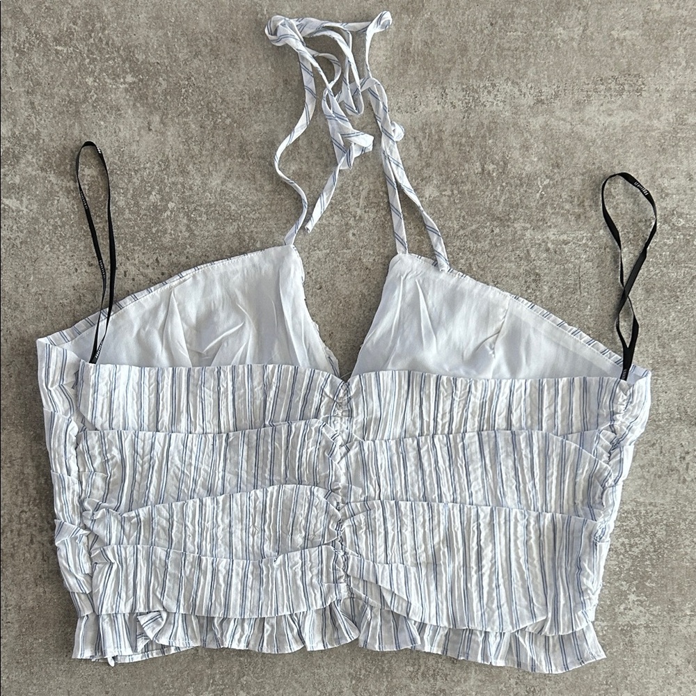 Forever 21 White and Blue Striped Halter Crop Top - Picture 4 of 6